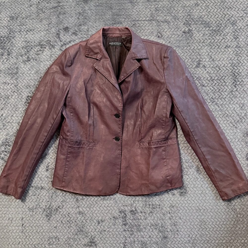 Bagatelle Vegan Distressed Dyed Leather Jacket in red/brown size large